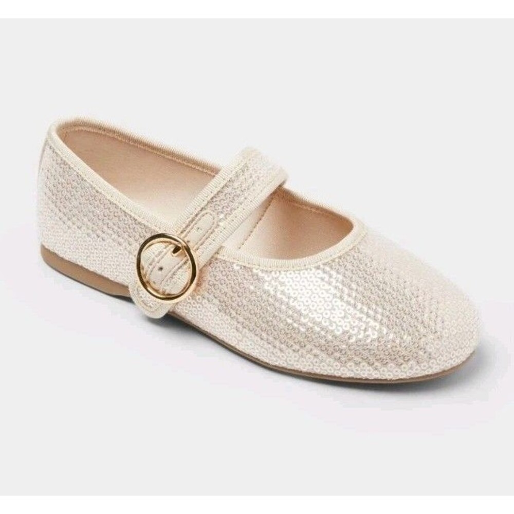 Art Class Kids' Quilla Ballet Flats Sequin Mary Jane Shoes Buckle Creme Size 4